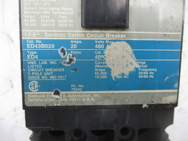 SIEMENS ED43B020 480VAC 20A (AS PICTURED) UNMP
