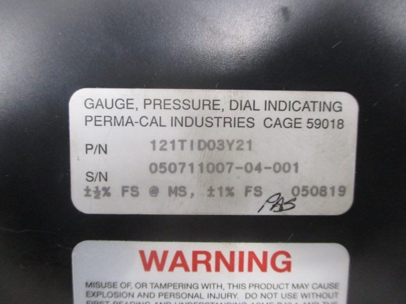 PERMA-CAL 121TID03Y21 0-60PSI (AS PICTURED) UNMP