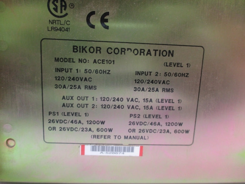 BIKOR CORPORATION ACE101 120/240VAC 30A/25A NSNP