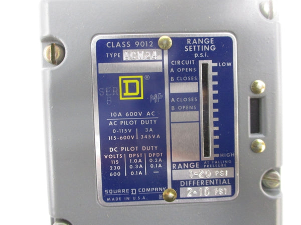 SQUARE D 9012 ACW-24 SER. B 115-600V 10A 1-20PSI NSMP