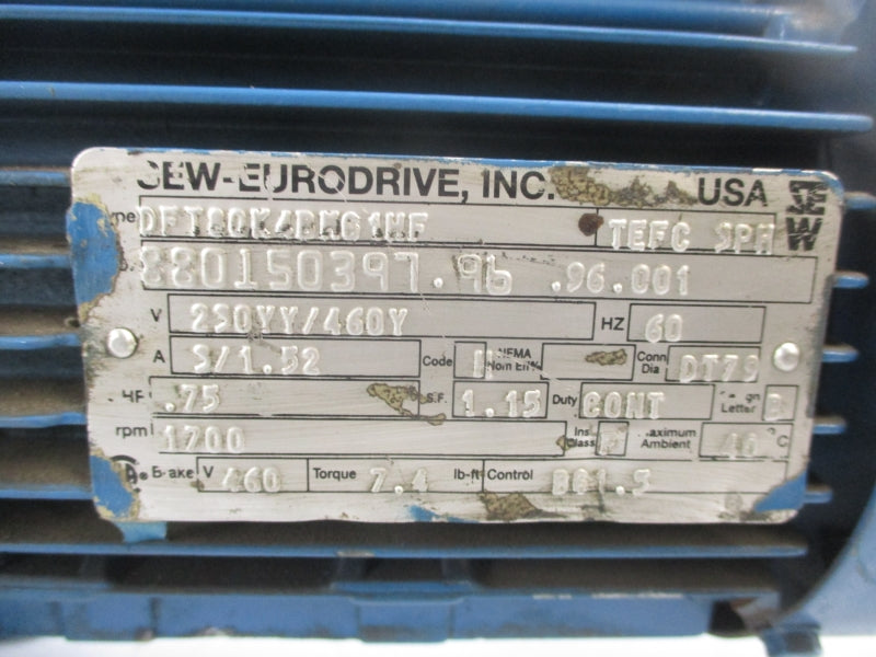 SEW-EURODRIVE R63DT60K4BM61MF DFT80K4BM61HF 230/460V 3/1.52A NSNP