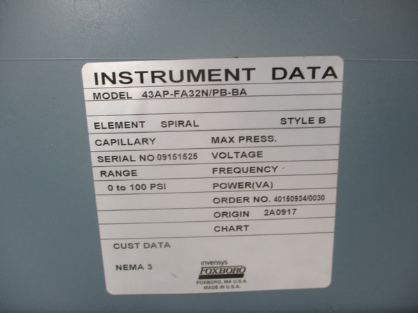 FOXBORO 43AP-FA32N/PB-BA 0-100PSI NSNP
