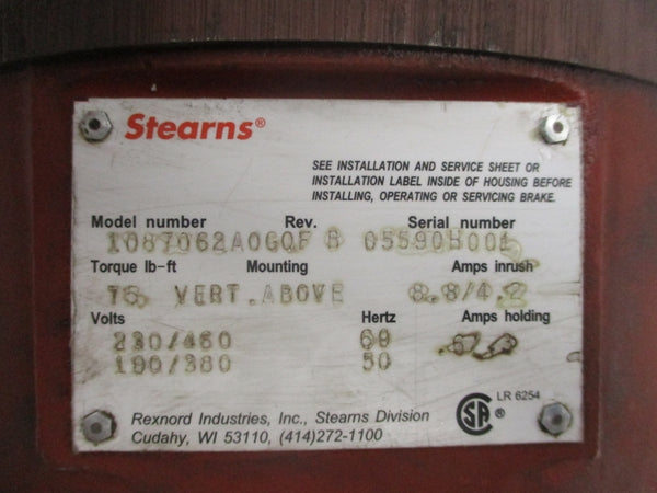 STEARNS 1087062A0G0F REV. B 230/460V 8.8/4.2A UNMP