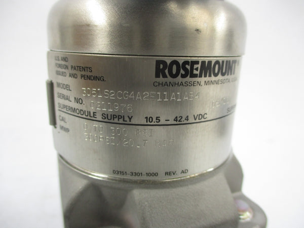 ROSEMOUNT 3051S2CG4A2E11A1AB4 10.5-42.4VDC 0 TO 300PSI NSMP