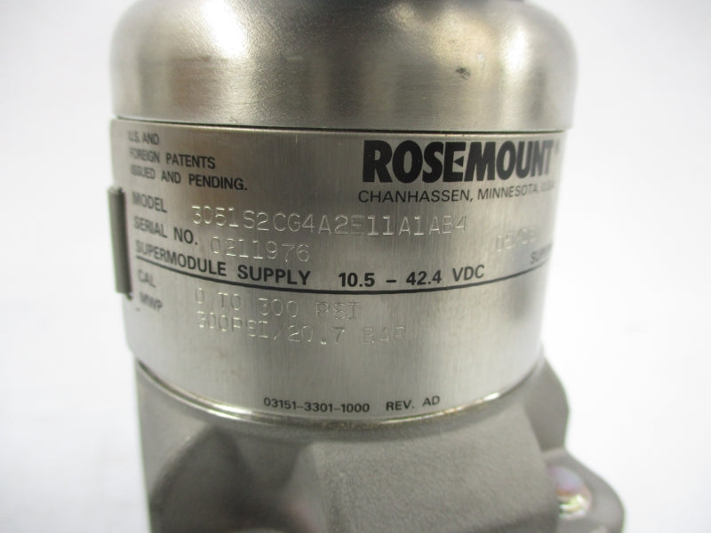 ROSEMOUNT 3051S2CG4A2E11A1AB4 10.5-42.4VDC 0 TO 300PSI NSMP