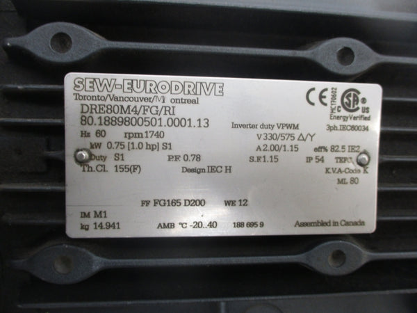 SEW EURODRIVE DRE80M4/FG/RI 330/575V 2.00/1.15A (AS PICTURED) NSNP