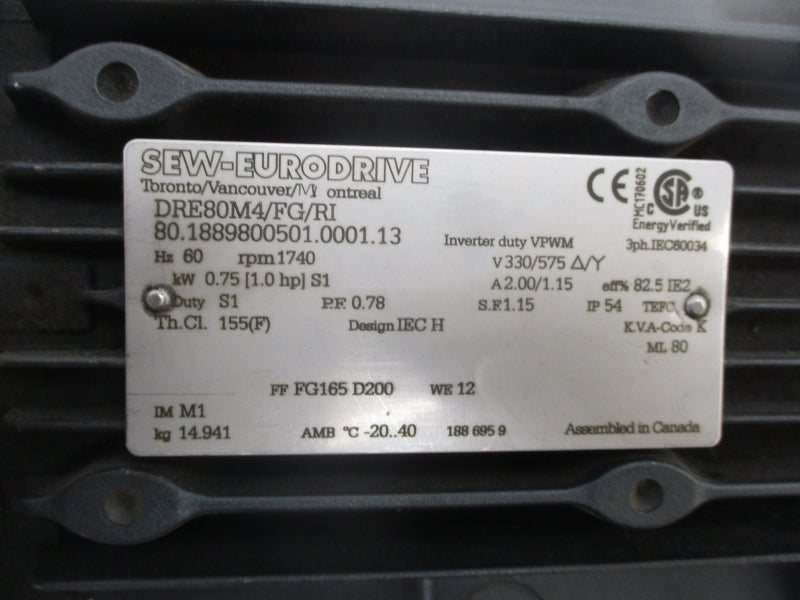 SEW EURODRIVE DRE80M4/FG/RI 330/575V 2.00/1.15A (AS PICTURED) NSNP