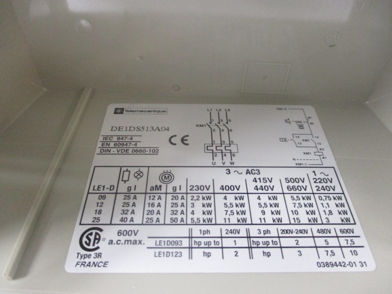 TELEMECANIQUE DE1DS513 600VAC NSNP