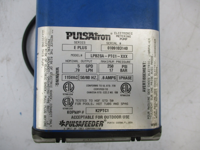 PULSATRON LPB2SA-PTC1-XXX SER. E+ 115VAC .6A 250PSI NSNP
