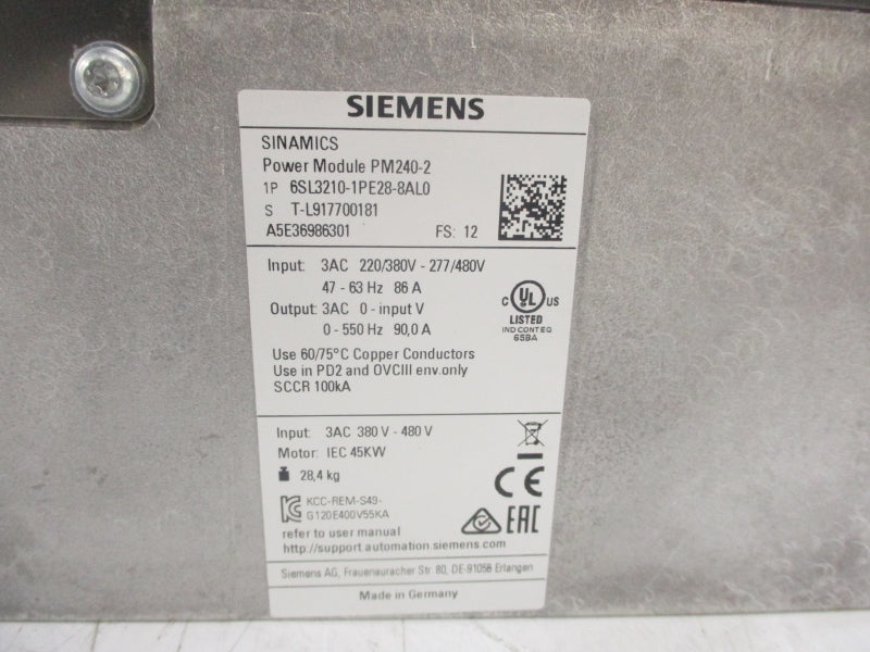 SIEMENS 6SL3210-1PE28-8AL0 220/380V-277/480V 86A (AS PICTURED) NSNP