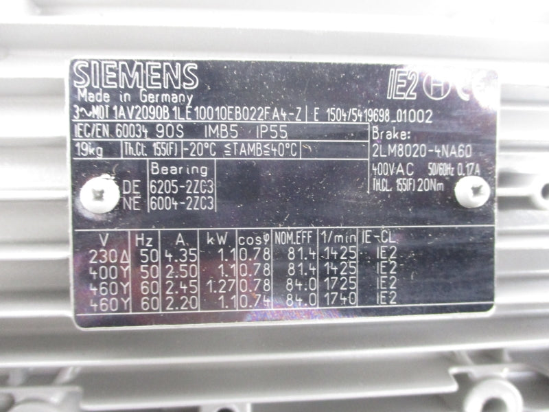 SIEMENS 1AV2090B1LE10010EB022FA4-Z 460V 2.20A (AS PICTURED) NSNP