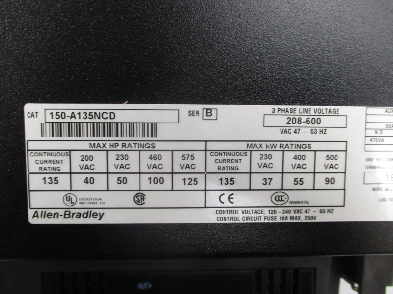 ALLEN BRADLEY 150-A135NCD SER. B 120-240VAC 10A REMAN