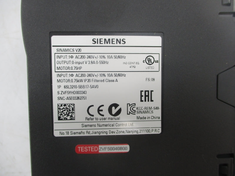 SIEMENS 6SL3210-5BB17-5AV0 200-240VAC 10A NSNP