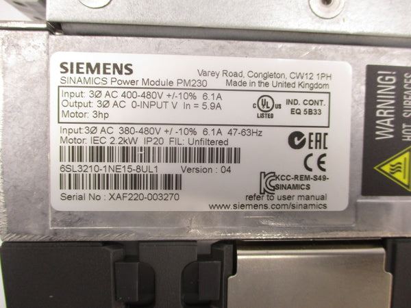 SIEMENS 6SL3120-1NE15-8UL1 400-480VAC 6.1A NSNP