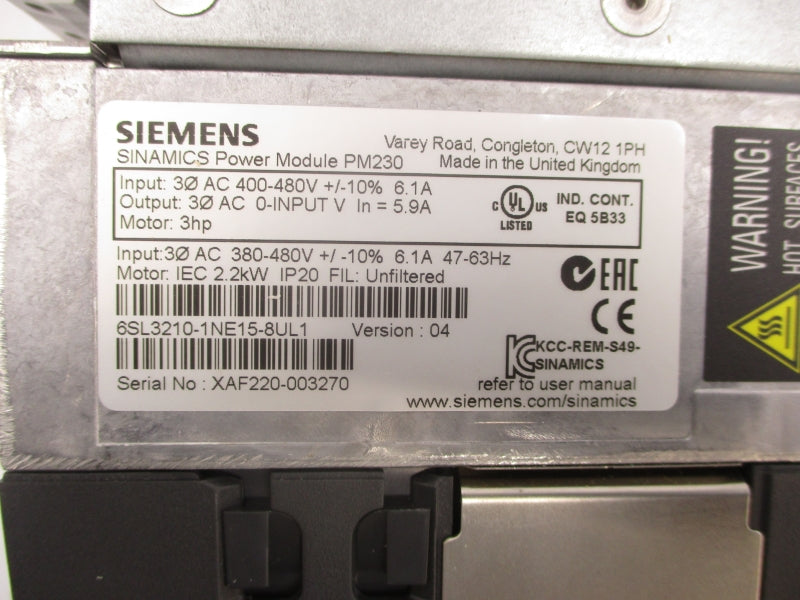 SIEMENS 6SL3120-1NE15-8UL1 400-480VAC 6.1A NSNP