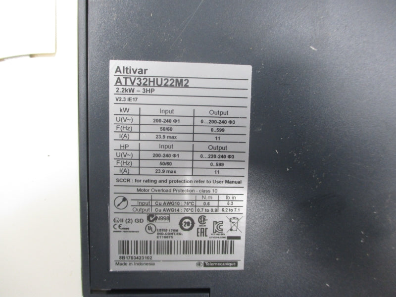 SCHNEIDER ELECTRIC ATV32HU22M2 200-240V 23.9A NSNP