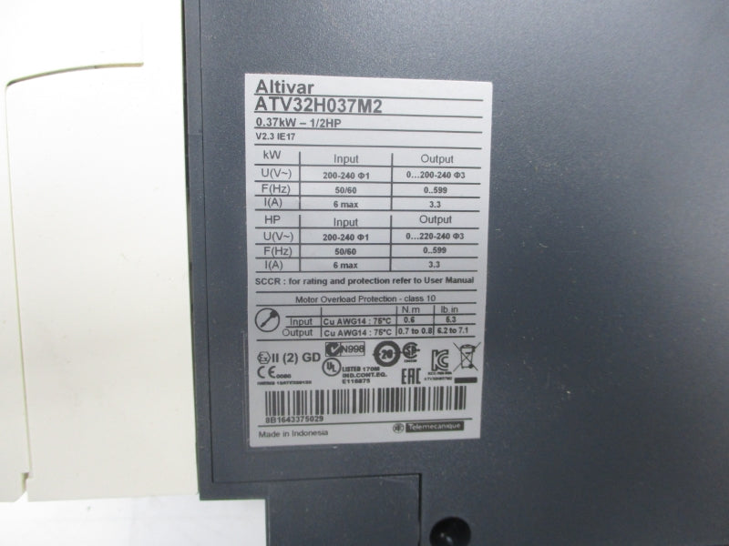 SCHNEIDER ELECTRIC ATV32H037M2 200-240V 6A NSNP