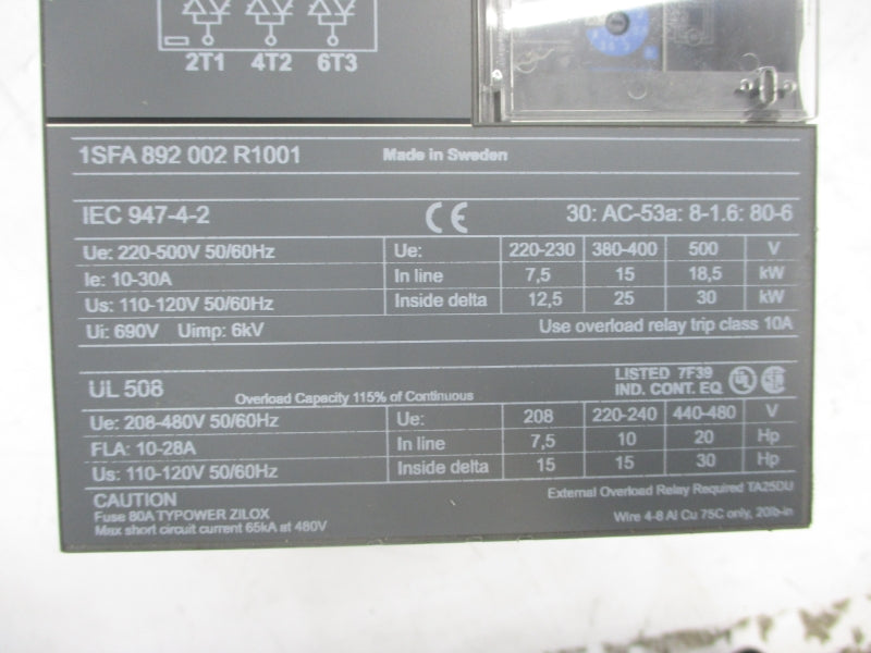 ABB PSS30/52-500F 1SFA892002R1001 110-120VAC 10-30A NSNP