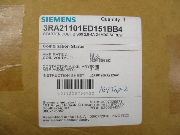 SIEMENS 3RA21101ED151BB4 24VDC 2.8-4A NSMP