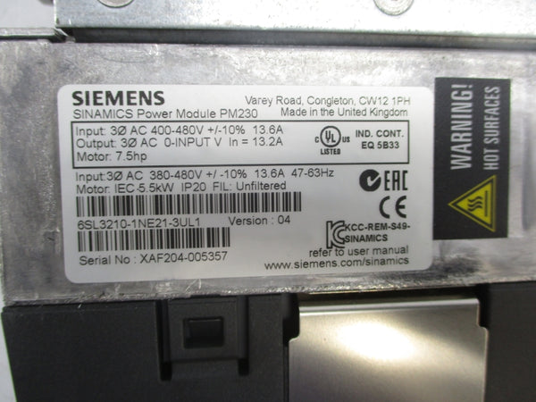SIEMENS 6SL3210-1NE21-3UL1 380-480V 13.6A NSNP