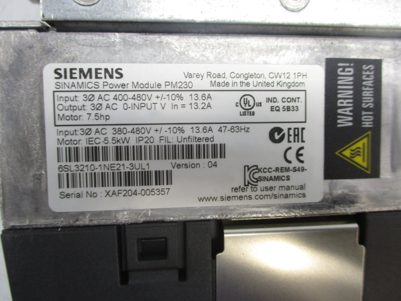 SIEMENS 6SL3210-1NE21-3UL1 380-480V 13.6A NSNP