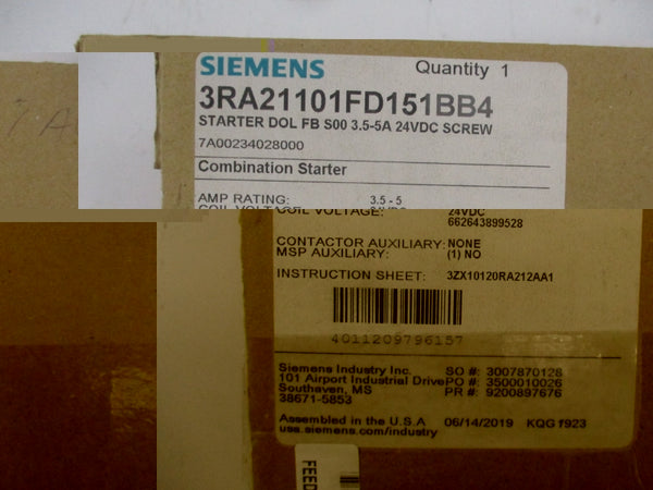 SIEMENS 3RA21101FD151BB4 24VDC 3.5-5A NSMP