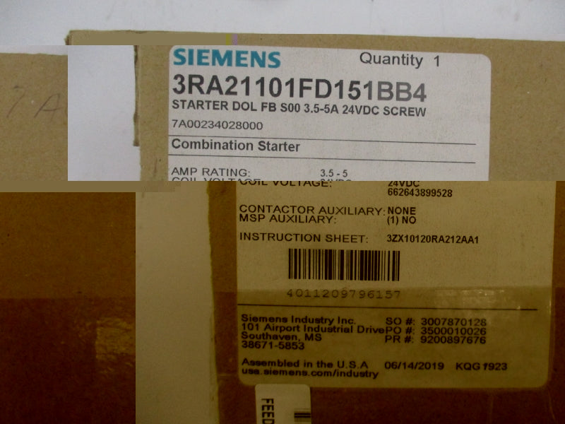 SIEMENS 3RA21101FD151BB4 24VDC 3.5-5A NSMP