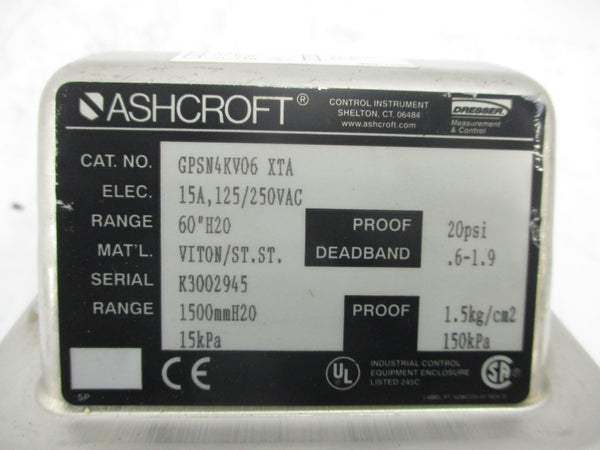ASHCROFT GPSN4KV06XTA 125/250VAC 15A 60"H2O NSNP