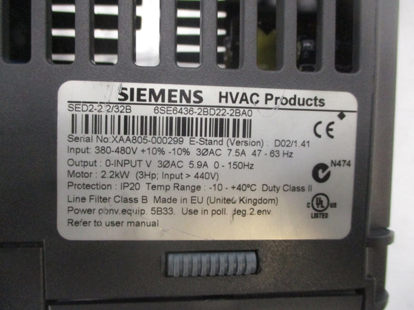 SIEMENS 6SE6436-2BD22-2BA0 380-480V 7.5A NSNP