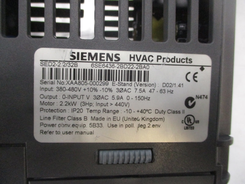 SIEMENS 6SE6436-2BD22-2BA0 380-480V 7.5A NSNP