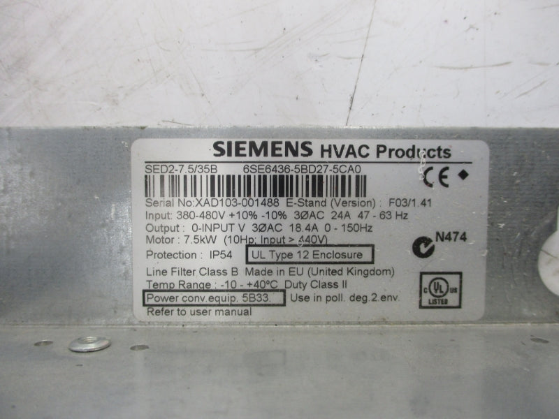 SIEMENS 6SE6436-5BD27-5CA0 380-480V 24A UNMP