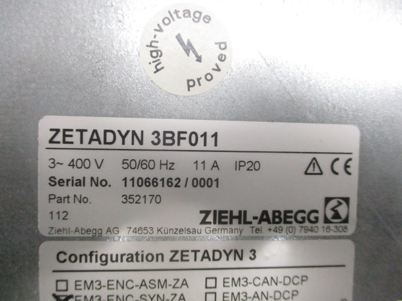 ZIEHL-ABEGG ZETADYN 3BF011 352170 400V 11A UNMP