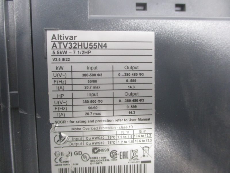 SCHNEIDER ELECTRIC ATV32HU55N4 380-500V 20.7A (AS PICTURED) UNMP