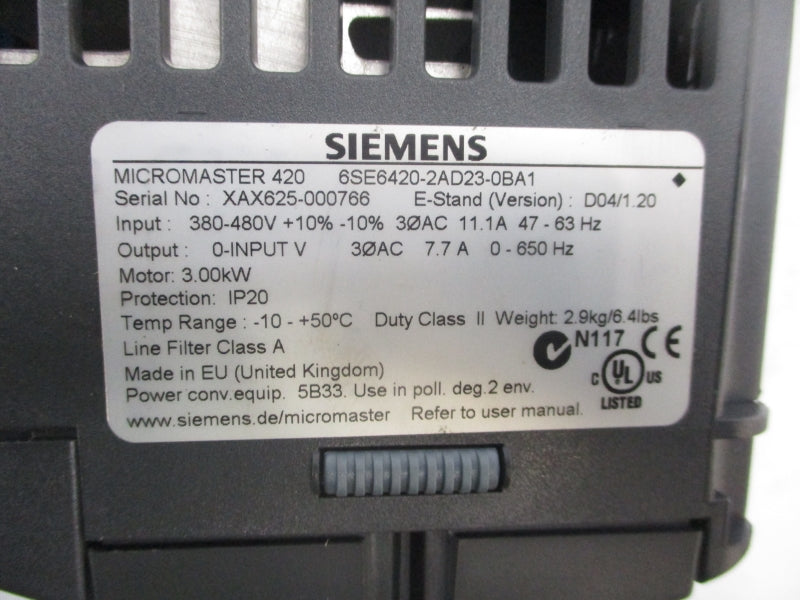 SIEMENS 6SE6420-2AD23-0BA1 380-480V 11.1A NSNP