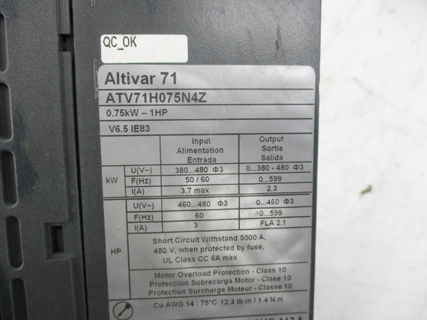 SCHNEIDER ELECTRIC ATV71H075N4Z 380-480V 3.7A (AS PICTURED) UNMP