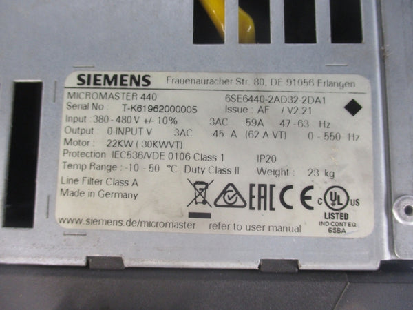 SIEMENS 6SE6440-2AD32-2DA1 380-480V 59A UNMP