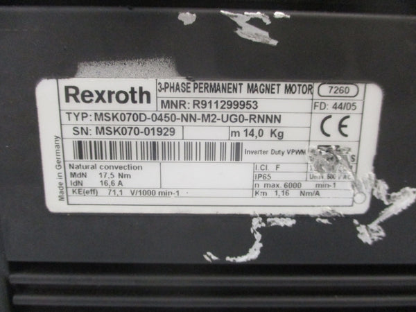 REXROTH MSK070D-0450-NN-M2-UG0-RNNN 71.1V 16.6A (AS PICTURED) UNMP