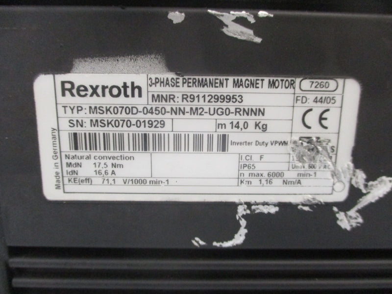 REXROTH MSK070D-0450-NN-M2-UG0-RNNN 71.1V 16.6A (AS PICTURED) UNMP