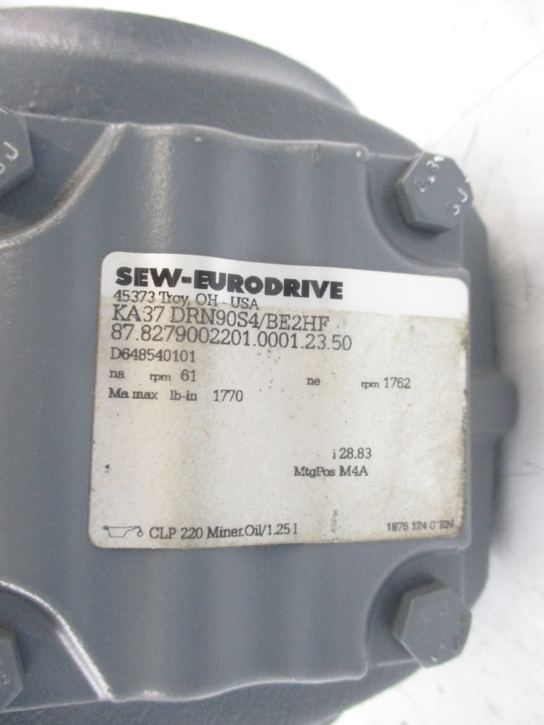 SEW-EURODRIVE KA37DRN90S4/BE2HF 230/460V 4.60/2.30A NSNP