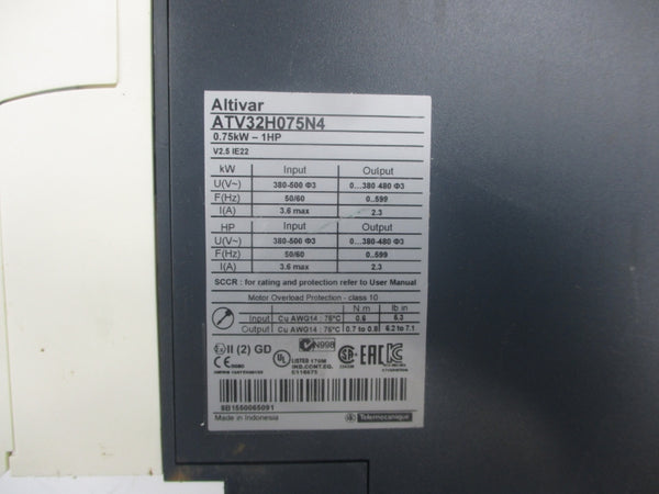 SCHNEIDER ELECTRIC ATV32H075N4 380-500V 3.6A (AS PICTURED) NSNP