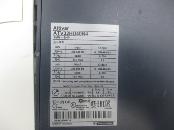 SCHNEIDER ELECTRIC ATV32HU40N4 380-500V 13.7A (AS PICTURED) NSNP