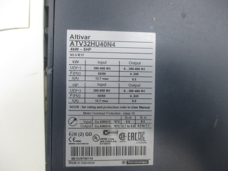 SCHNEIDER ELECTRIC ATV32HU40N4 380-500V 13.7A (AS PICTURED) NSNP