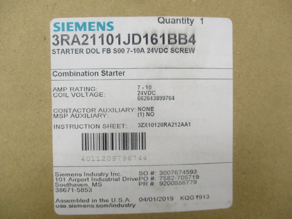 SIEMENS 3RA21101JD161BB4 24VDC 7-10A NSMP