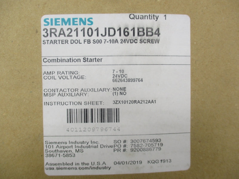 SIEMENS 3RA21101JD161BB4 24VDC 7-10A NSMP