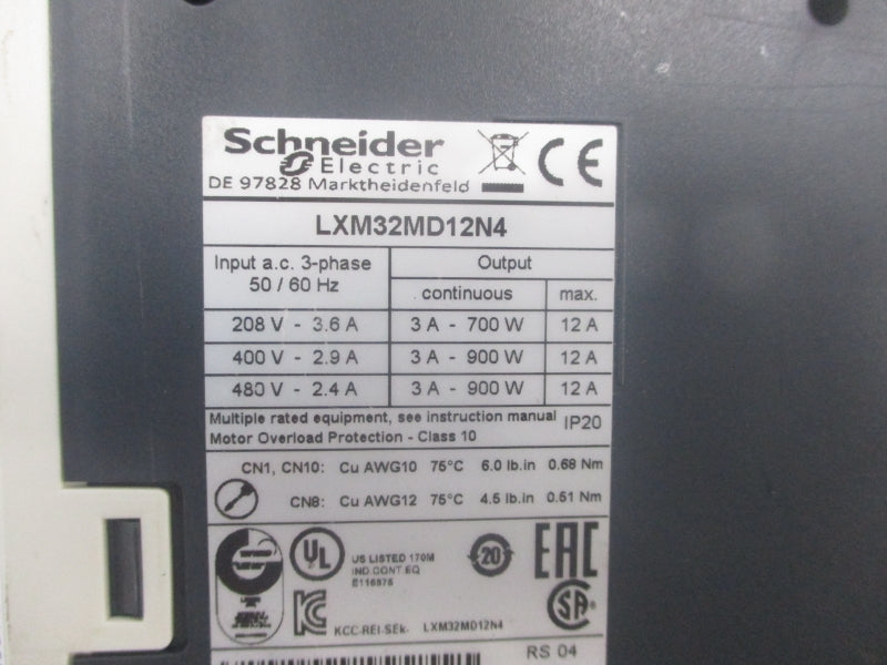 SCHNEIDER ELECTRIC LXM32MD12N4 480V 2.4A (AS PICTURED) NSNP