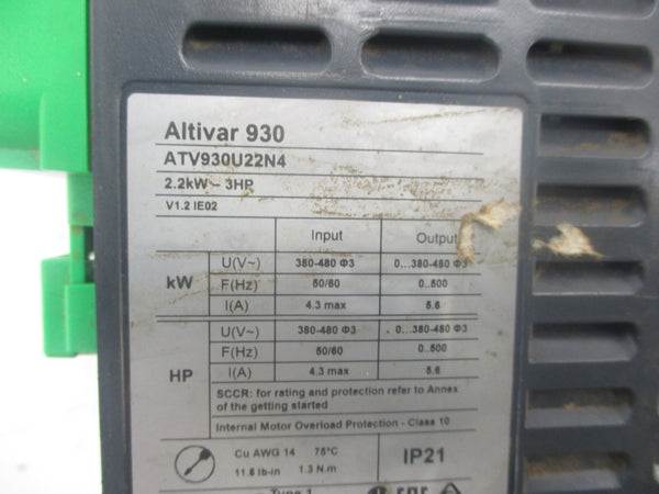 SCHNEIDER ELECTRIC ATV930U22N4 380-480V 4.3A UNMP