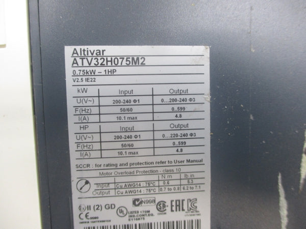 SCHNEIDER ELECTRIC ATV32H075M2 200-240V 10.1A (AS PICTURED) NSNP