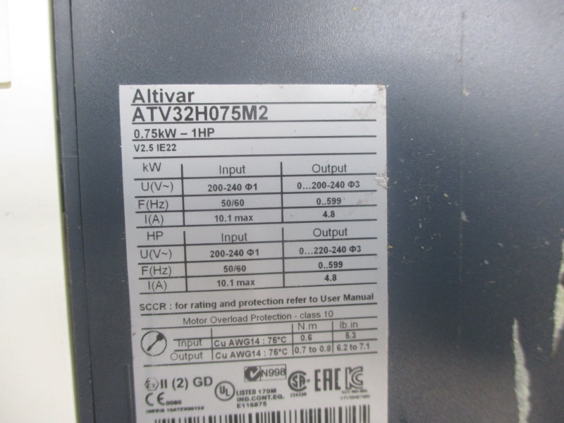 SCHNEIDER ELECTRIC ATV32H075M2 200-240V 10.1A (AS PICTURED) NSNP