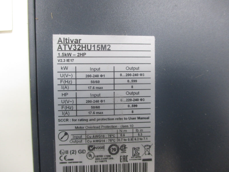 SCHNEIDER ELECTRIC ATV32HU15M2 200-240V 17.6A NSNP