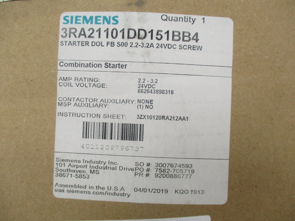 SIEMENS 3RA21101DD151BB4 24VDC 2.2-3.2A NSMP